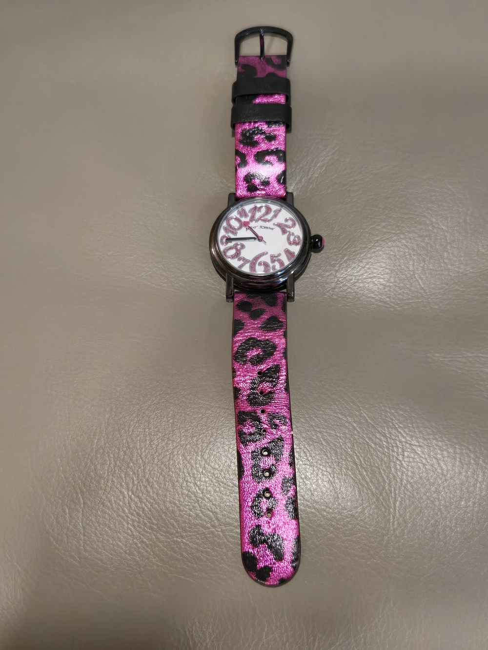 Betsey Johnson Pink Glitter Leopard Leather Watch Strap